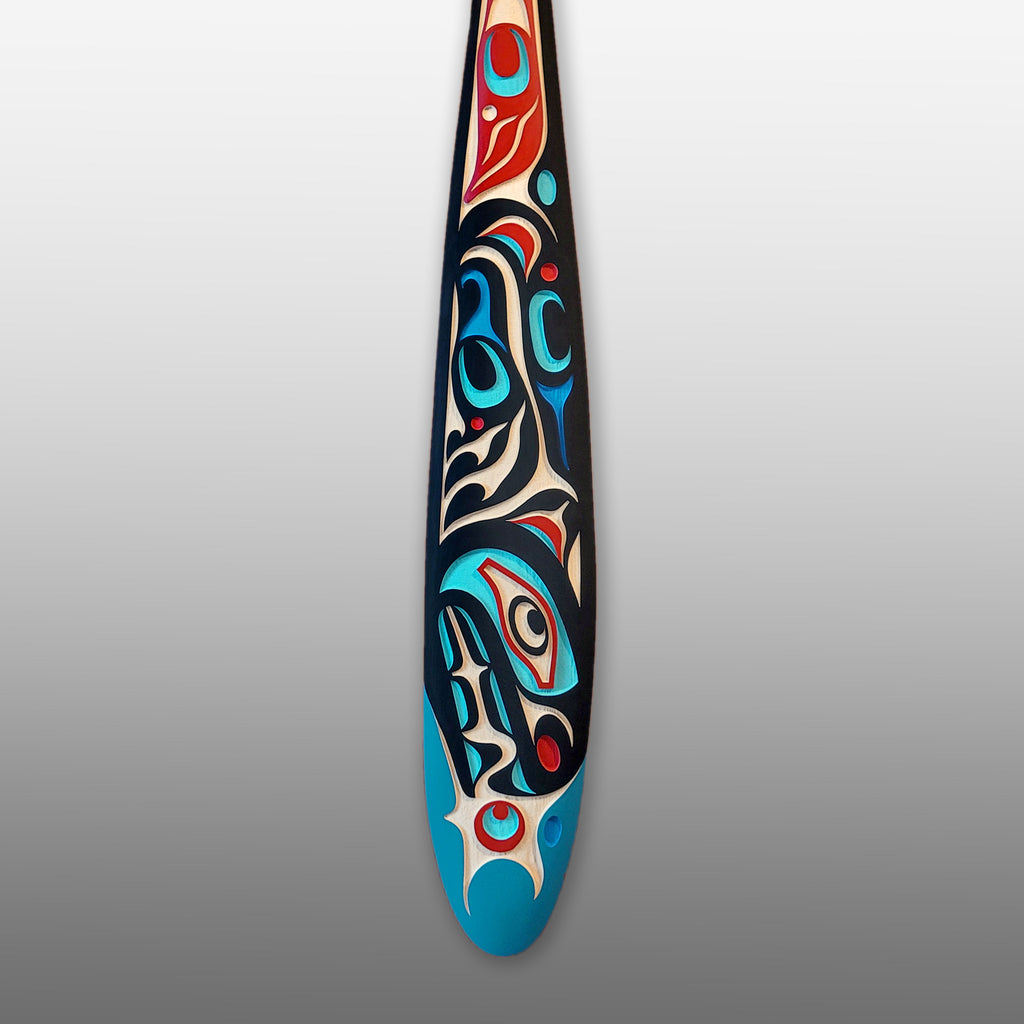 Sandblasted Wolf Paddle by Kwakiutl artist Trevor Hunt