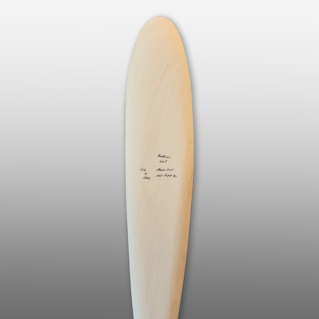 Sandblasted Wolf Paddle by Kwakiutl artist Trevor Hunt