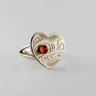 Silver and Amber Heart-shaped Wolf Ring by Kwakwaka'wakw artist Chris Cook