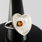 Silver and Amber Heart-shaped Wolf Ring by Kwakwaka'wakw artist Chris Cook