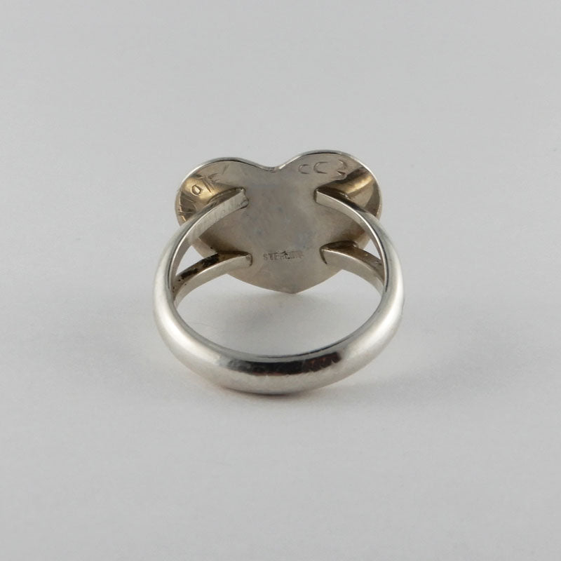 Silver and Amber Heart-shaped Wolf Ring by Kwakwaka'wakw artist Chris Cook