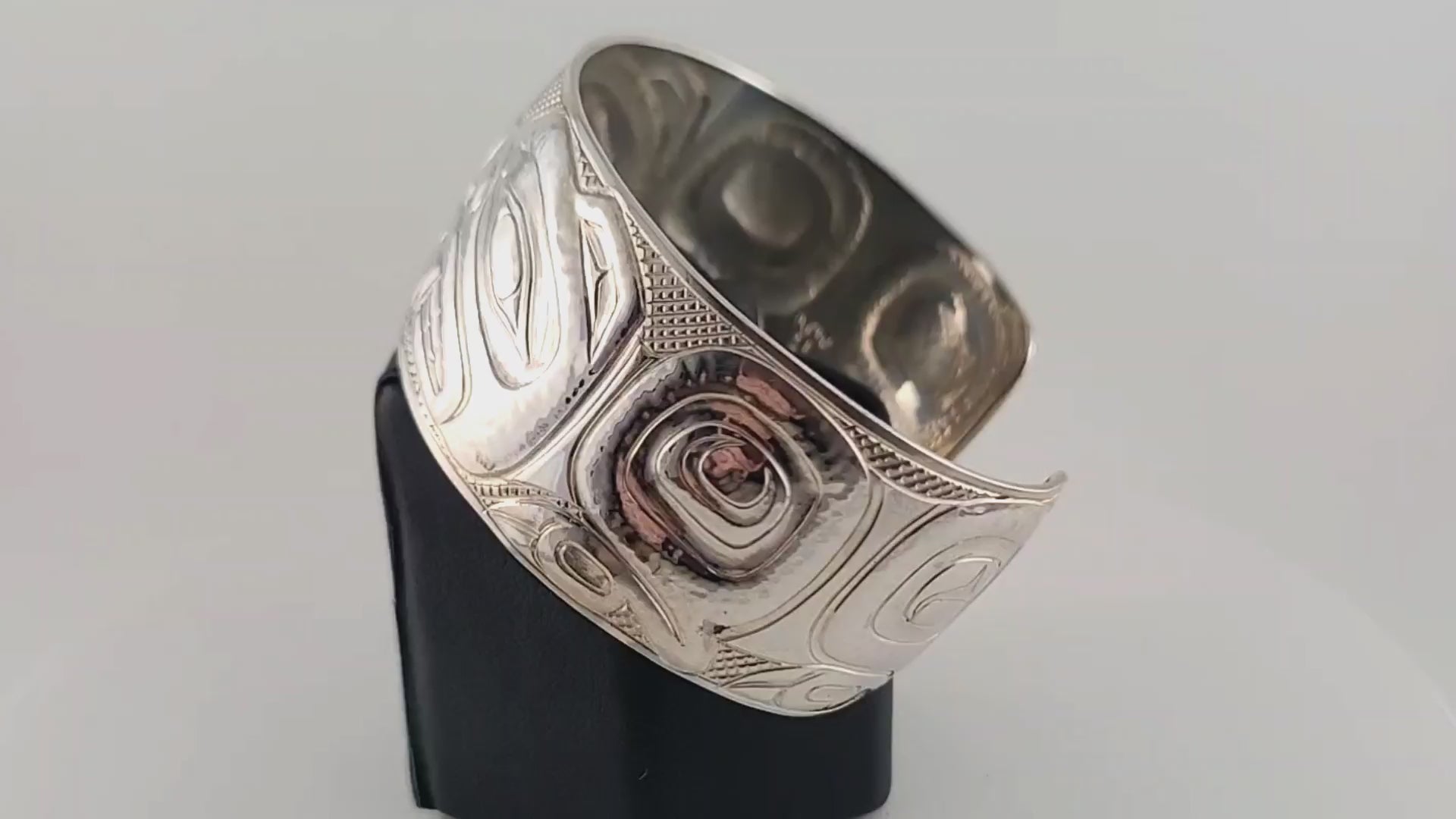 Silver Carved and Hammered Bear Bracelet by Haida artist Derek White