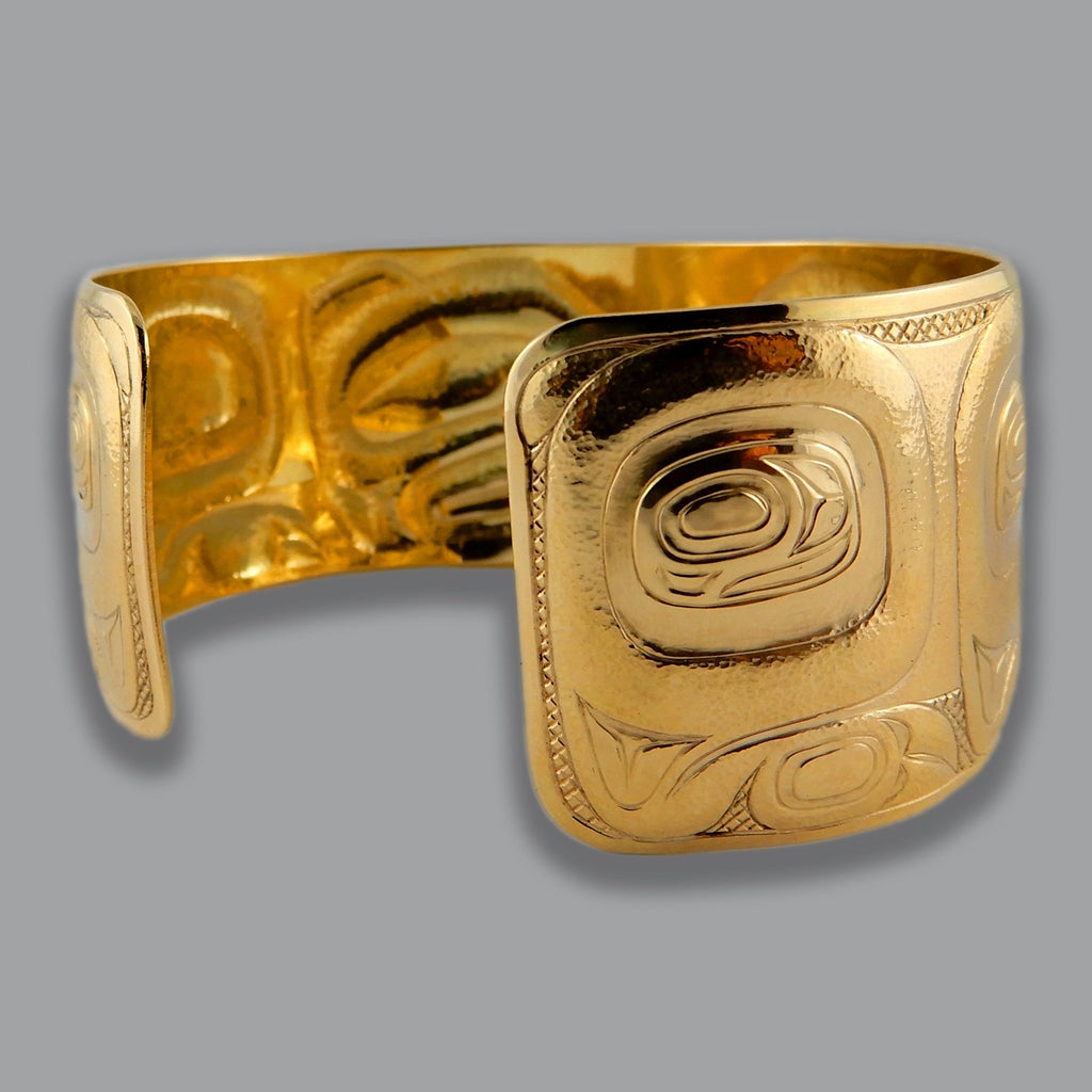 Gold Hammered Bear Bracelet by Haida artist Derek White